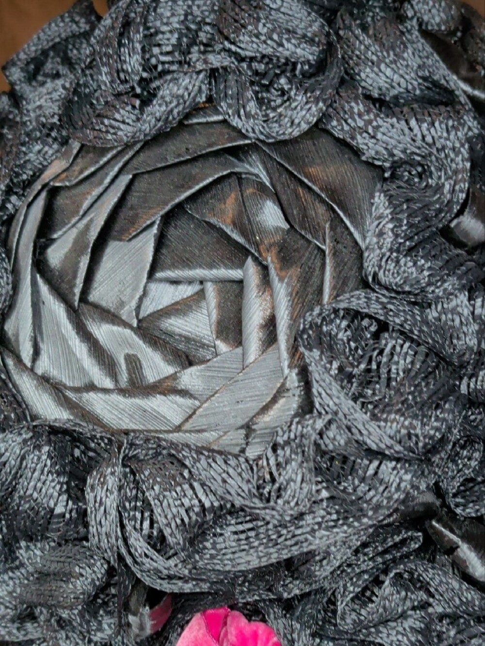Vintage 60s Brianti Pillbox Hat Black Woven Straw & Ribbon Pink Bow Accent 20" - Picture 13 of 16